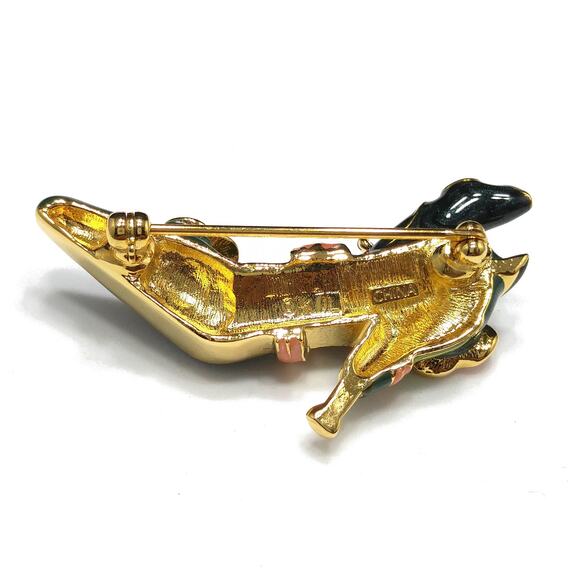 Vintage Kenneth Jay Lane Enamel High Heel Shoe Brooch, Green & Pink Lily Design - Picture 4 of 10